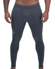Gray men's leggings with smooth finish and reinforced seams for high-performance training.