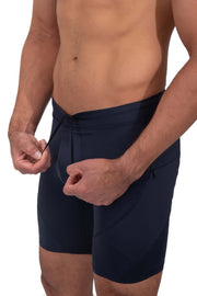 adjustable solid color leggings for men in navy with drawstring
