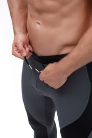 adjustable drawstring gray and black men's tights