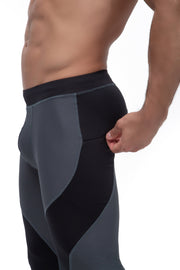 gray and black dual color meggings with zip pockets