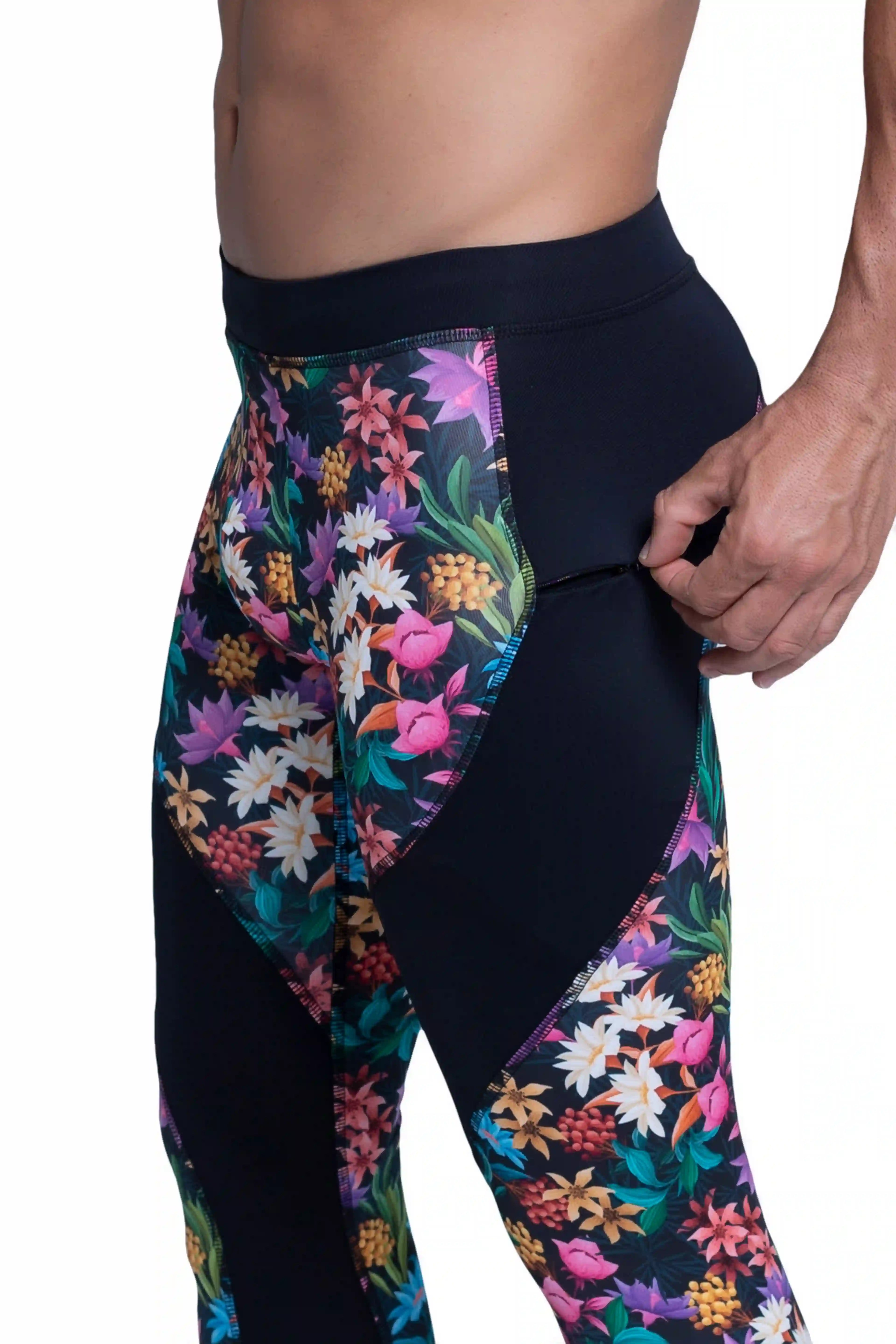 Floral Cotton Linen Leggings Lace Up Leggings Men's Casual Pants