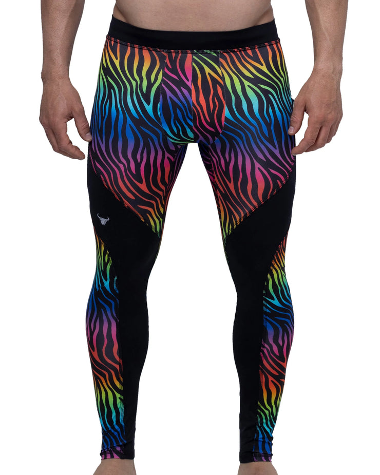 Men's Gym Leggings, Rainbow Tiger Meggings