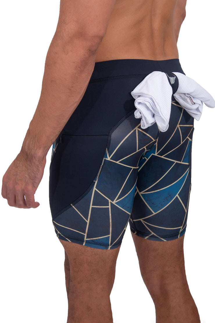 backside of triangle printed design leggings for men