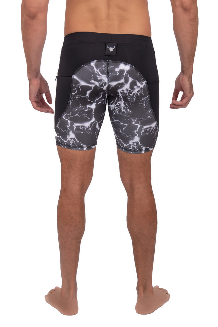 backside of black thunder shorts for men with towel loop