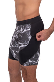 side view of black thunder shorts for men with secure zip pocket