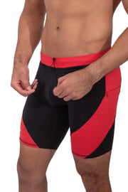adjustable black and red shorts for men with drawstring