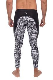 backside of animal print zebra men's leggings