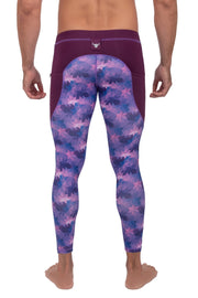 backside of mens neon purple stars leggings