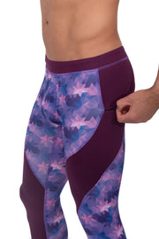 side view bring purple stars leggings for men with secure zip pocket