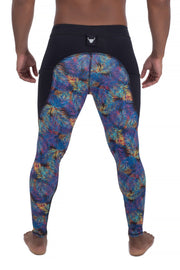 back of men's neon leaves compression workout pants