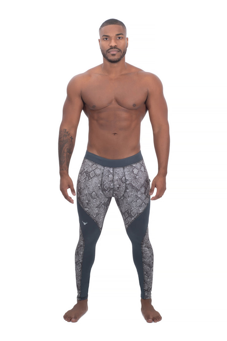gray snake skin full-length men's compression leggings