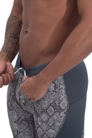 adjustable gray snake skin full-length men's compression tights