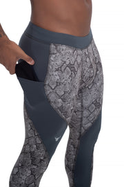 gray snake skin full-length men's compression tights with pocket