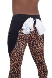 men's leopard printed compression tights with t-shirt loop