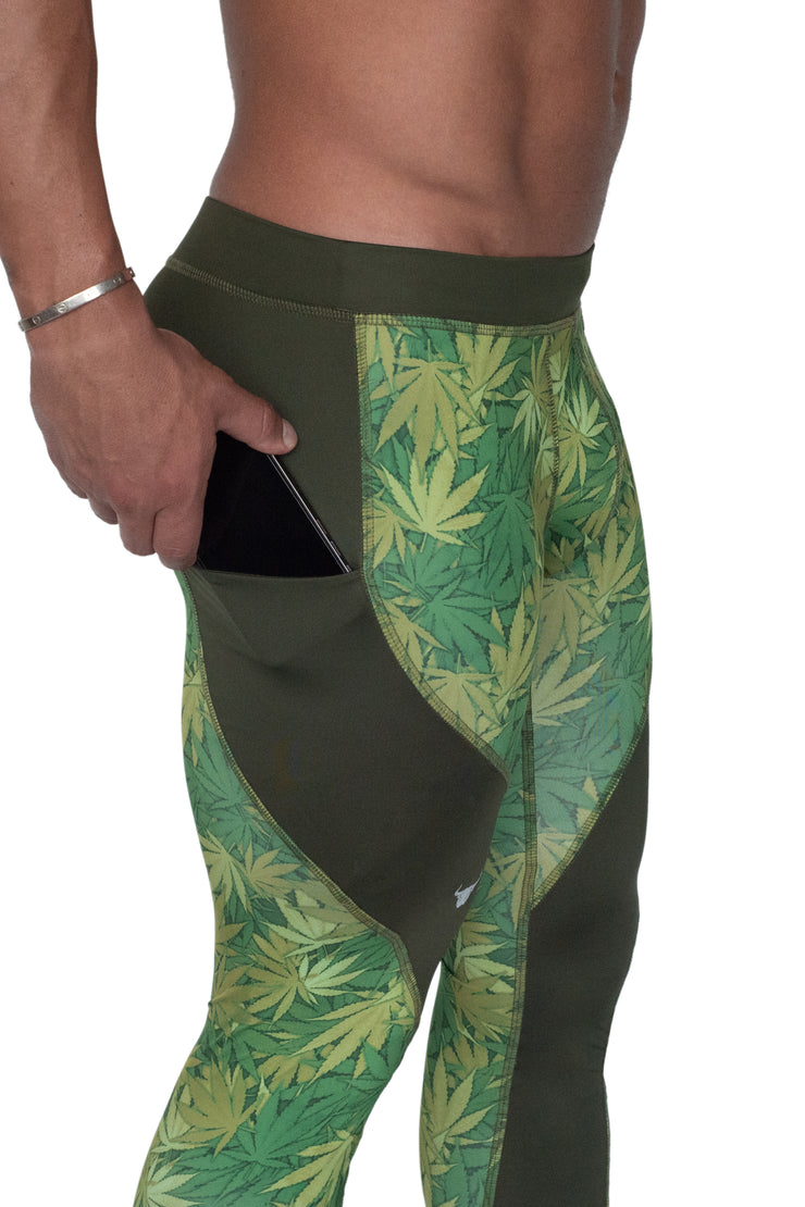 men's weed compression pants with phone pocket