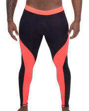 black and coral two-color men's compression leggings