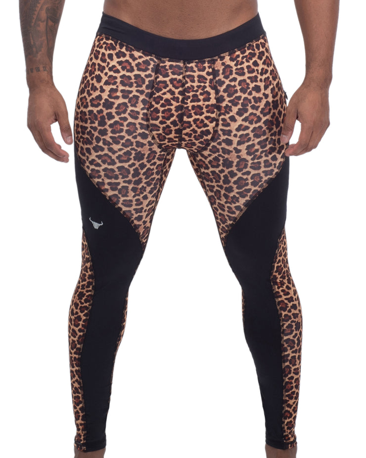 Pink Leopard Print Men's Leggings, Sexy Animal Print Meggings