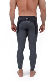 back side of gray and black men's leggings