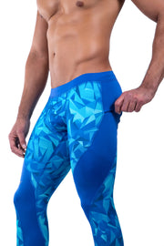 ocean blue compression pants with secure zip pocket