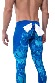 back of ocean blue performance workout pants with t-shirt loop