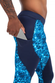 men's blue lighting workout leggings with phone pocket
