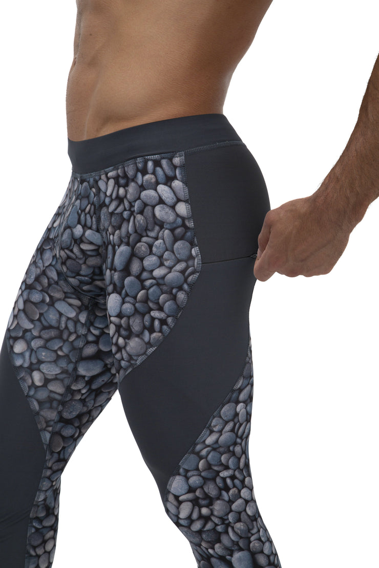 gray pebble performance leggings for men