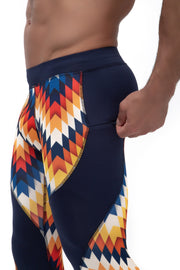 side view of multi-color arrow full-length men's compression leggings