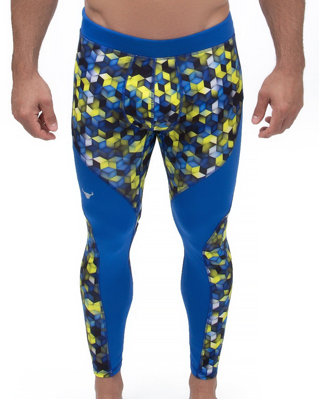 blue geometric cube meggings
