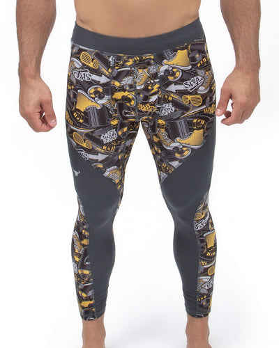 men's gray graffiti full-length meggings