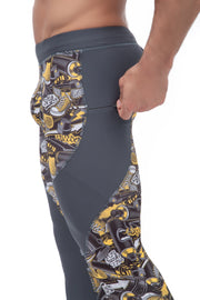 men's gray graffiti tights with zip pocket