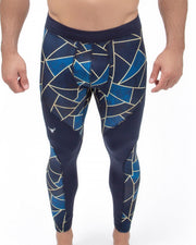 full-length men's leggings with blue geometric triangles