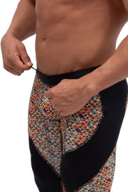 Adjustable drawstring multicolor patchwork leggings for men