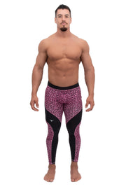 male model wearing pink leopard animal print compression leggings