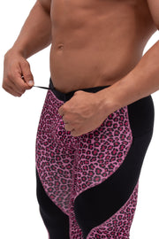 adjustable pink animal print leggings for men with drawstring