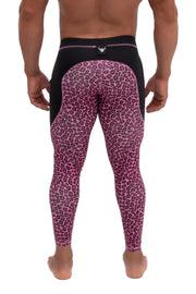 backside of pink animal print leopard compression pants for men with t-shirt loop