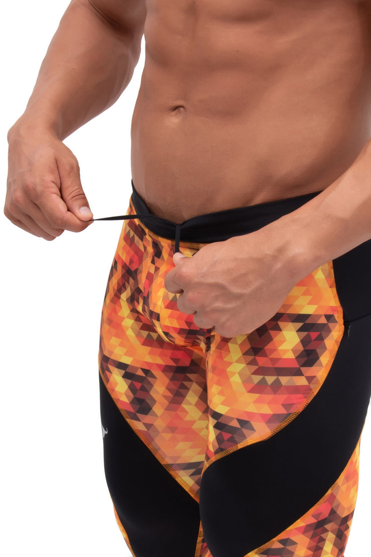 Adjustable orange starburst leggings for men