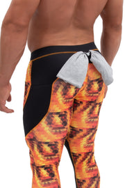 Back of orange starburst compression pants for men