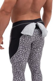back side of snow leopard animal compression tights for men